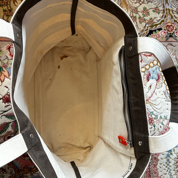 Jack Spade Large Canvas and Leather Orange Striped Tote - Picture 5 of 6